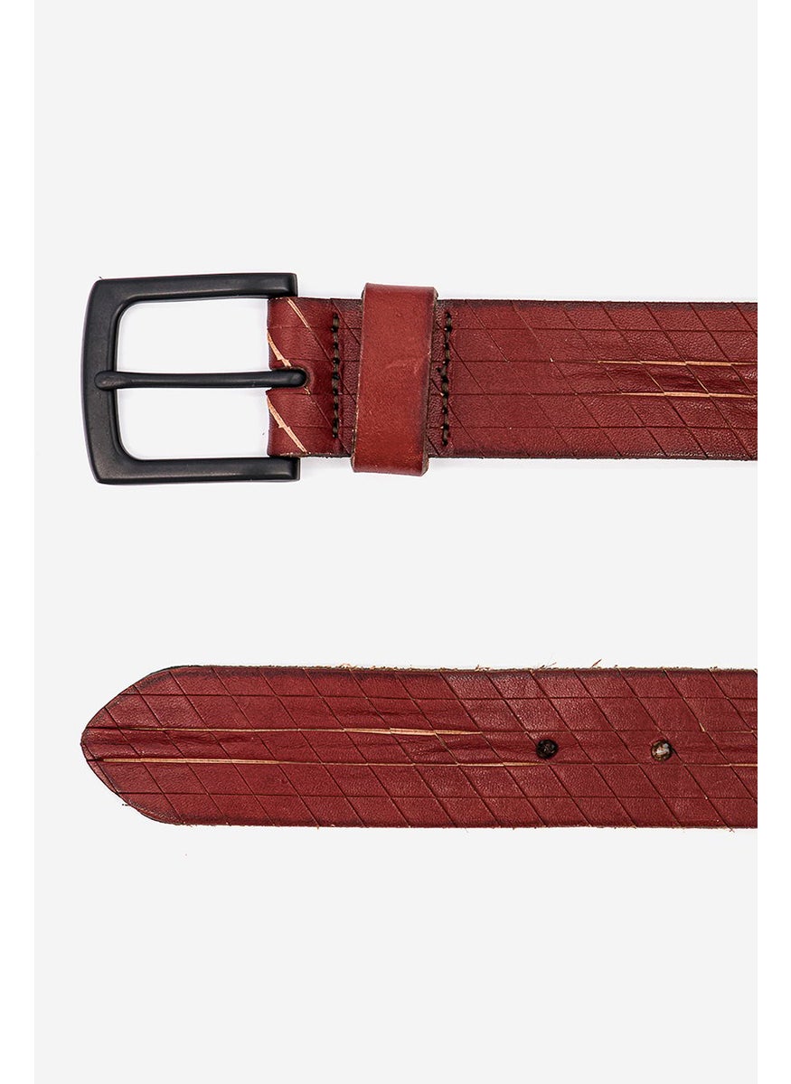 Men Textured Buckle Belt, Brown