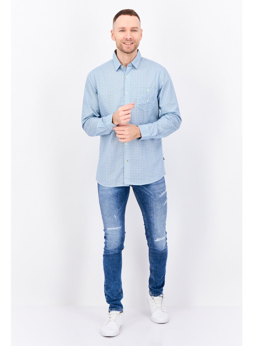 Men Slim Fit Allover Print Long Sleeves Casual Shirt, Multicolor