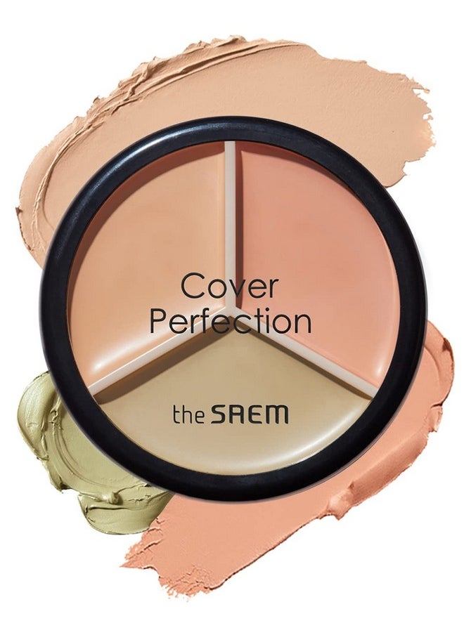THE SAEM Cover Perfection Triple Pot Concealer - 3 Color Concealer with Clear Beige, Green & Peach Shades - Full Coverage Concealer to Correct & Conceal Redness, Dark Circles, 01 Correct Beige
