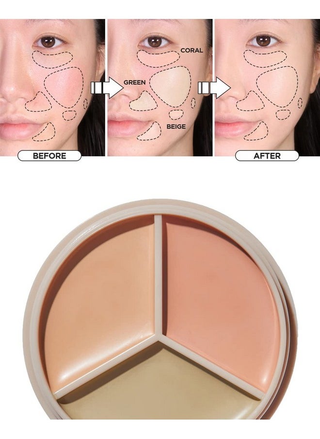 THE SAEM Cover Perfection Triple Pot Concealer - 3 Color Concealer with Clear Beige, Green & Peach Shades - Full Coverage Concealer to Correct & Conceal Redness, Dark Circles, 01 Correct Beige
