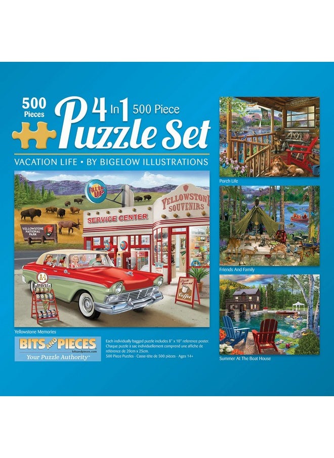 Bits and Pieces - 4-in-1 Multi-Pack - 500 Piece Jigsaw Puzzles for Adults - 500 pc Puzzle Set Bundle by Bigelow Illustrations - 16
