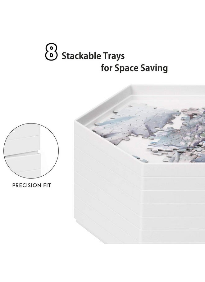 Becko US Stackable Puzzle Sorting Trays Jigsaw Puzzle Sorters with Lid Puzzle Accessory for Puzzles Up to 1500 Pieces, 8 Hexagonal Trays (White)