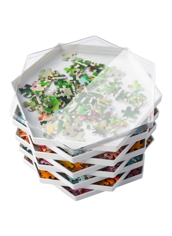 Becko US Stackable Puzzle Sorting Trays Jigsaw Puzzle Sorters with Lid Puzzle Accessory for Puzzles Up to 1500 Pieces, 8 Hexagonal Trays (White)