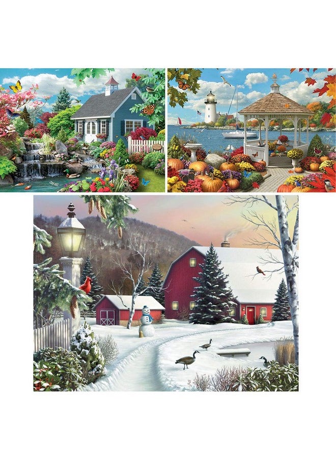 Bits and Pieces - Value Set of Three (3) - 1000 Piece Jigsaw Puzzles for Adults - 1000 pc Seasonal Scenic Jigsaws by Artist Alan Giana - 20” X 27”