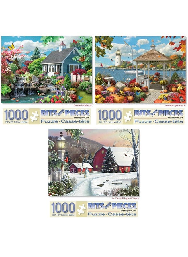 Bits and Pieces - Value Set of Three (3) - 1000 Piece Jigsaw Puzzles for Adults - 1000 pc Seasonal Scenic Jigsaws by Artist Alan Giana - 20” X 27”
