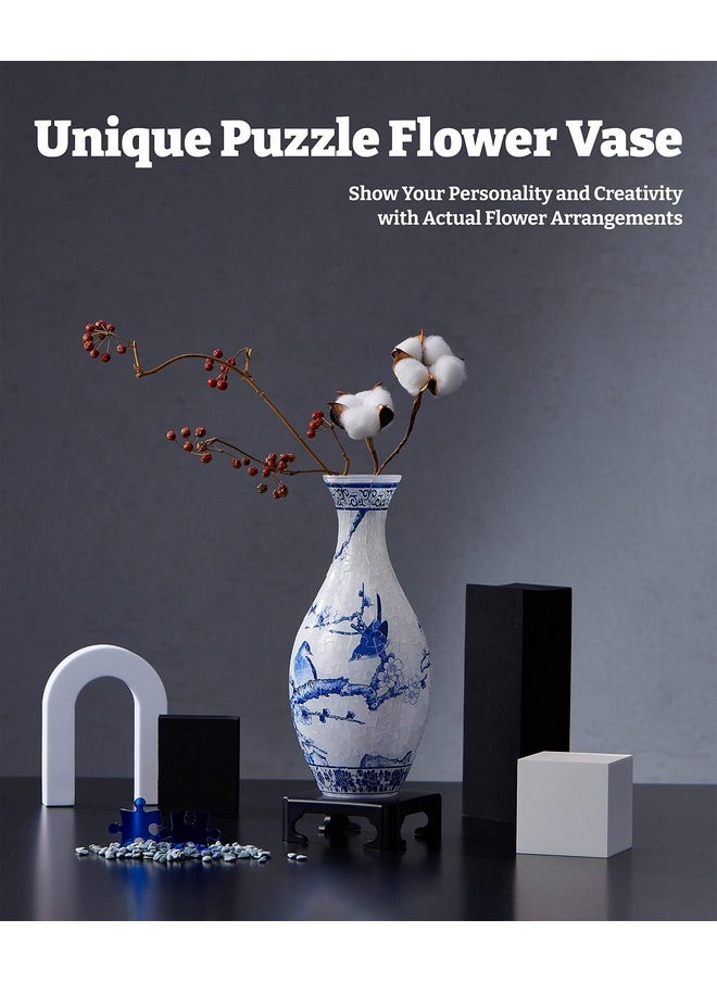 Pintoo 3D Puzzle Vase Unique Flower Vase Made by 160 Curved Plastic Puzzle Pieces House Warming Gift for Flower Arrangements and Home Decoration - [S1025] (Translucent, Magpies on Plum Tree)