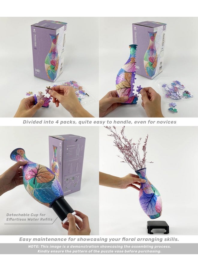 Pintoo 3D Puzzle Vase Unique Flower Vase Made by 160 Curved Plastic Puzzle Pieces House Warming Gift for Flower Arrangements and Home Decoration - [S1025] (Translucent, Magpies on Plum Tree)