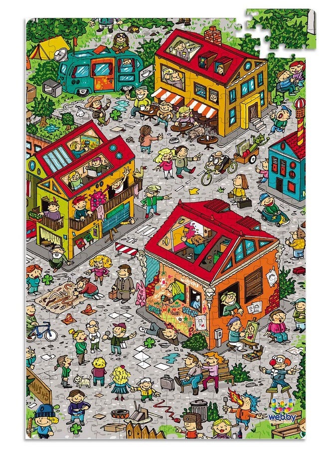 Webby City Life Illustration Wooden Jigsaw Puzzle, 252 Pieces- Multicolour