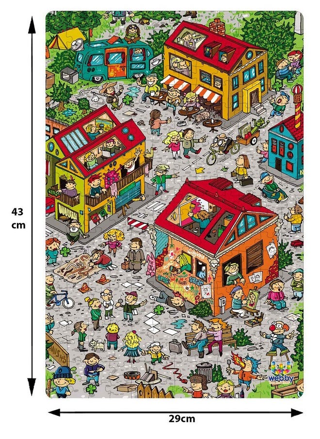 Webby City Life Illustration Wooden Jigsaw Puzzle, 252 Pieces- Multicolour