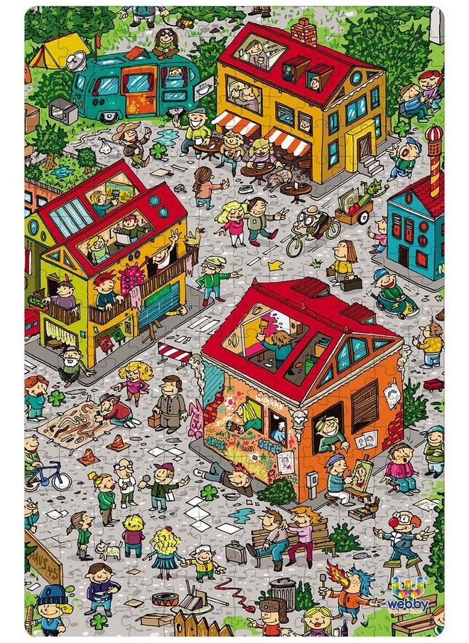 Webby City Life Illustration Wooden Jigsaw Puzzle, 252 Pieces- Multicolour