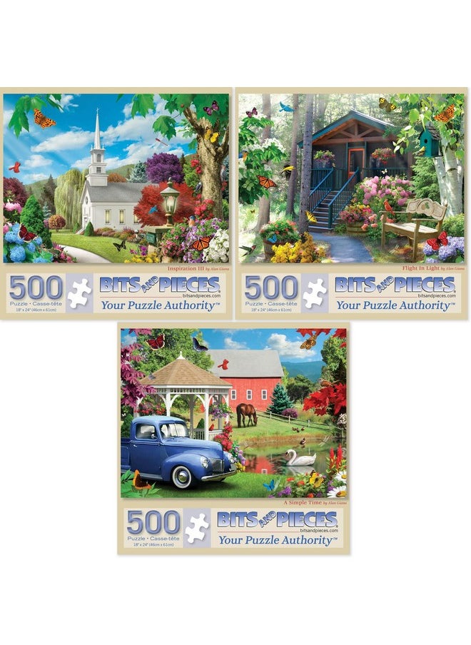 Bits and Pieces - Value Set of Three (3) 500 Piece Jigsaw Puzzles for Adults - Puzzles Measure 18