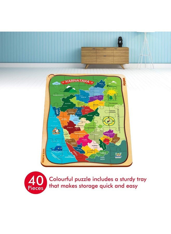 Webby Karnataka Map Wooden Jigsaw Puzzle, 40Pcs - Kids
