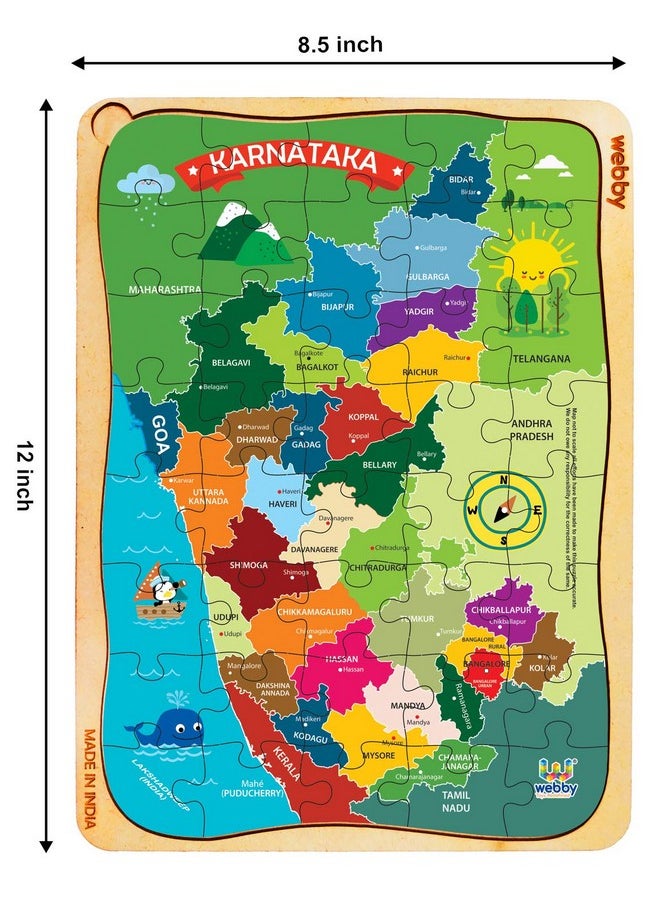 Webby Karnataka Map Wooden Jigsaw Puzzle, 40Pcs - Kids