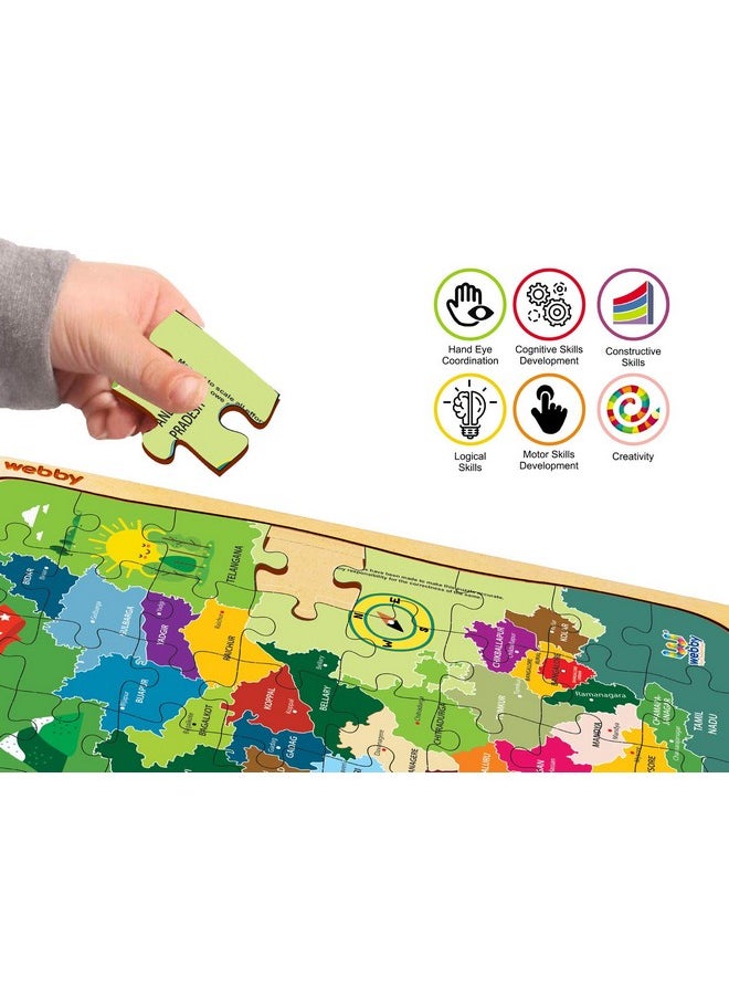 Webby Karnataka Map Wooden Jigsaw Puzzle, 40Pcs - Kids