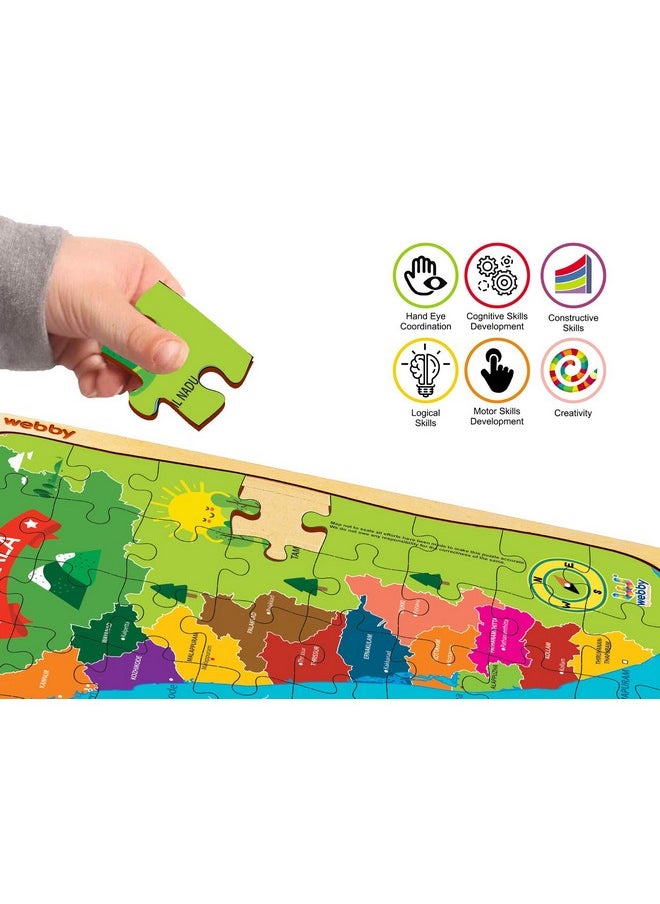 Webby Kerala Map Wooden Jigsaw Puzzle, 40Pcs - Kids