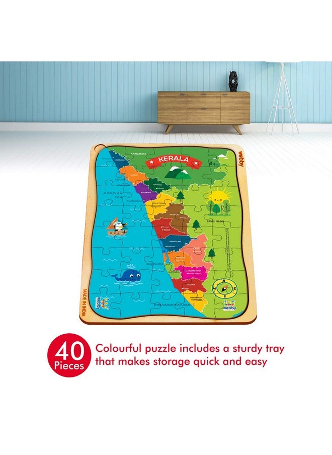 Webby Kerala Map Wooden Jigsaw Puzzle, 40Pcs - Kids