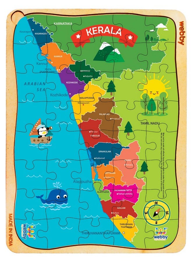 Webby Kerala Map Wooden Jigsaw Puzzle, 40Pcs - Kids