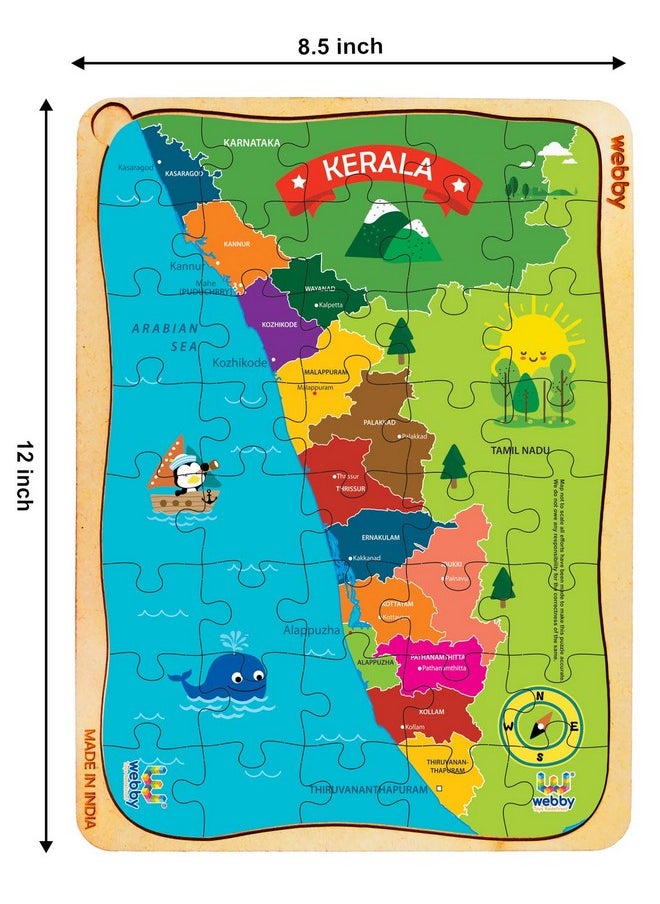 Webby Kerala Map Wooden Jigsaw Puzzle, 40Pcs - Kids