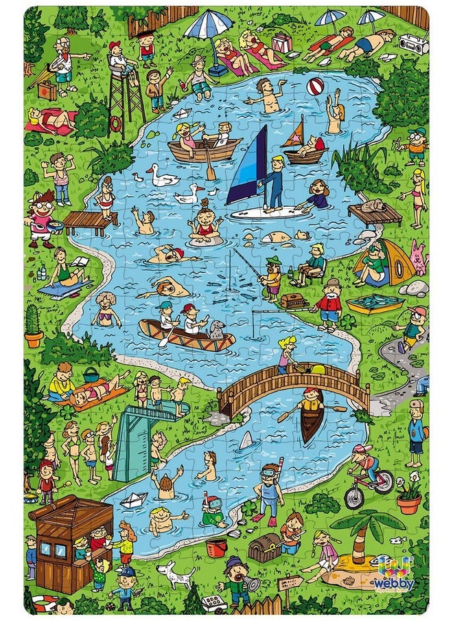 Webby Town Lake Illustration Wooden Jigsaw Puzzle, 252 Pieces