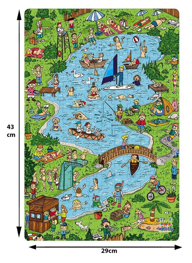 Webby Town Lake Illustration Wooden Jigsaw Puzzle, 252 Pieces