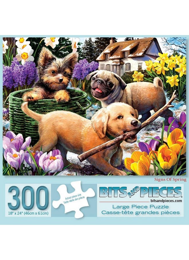 Bits and Pieces - Value Set of Three (3) - 300 Piece Jigsaw Puzzles for Adults - Spring Collection Large Piece Jigsaws by Artist Larry Jones - 18” x 24”
