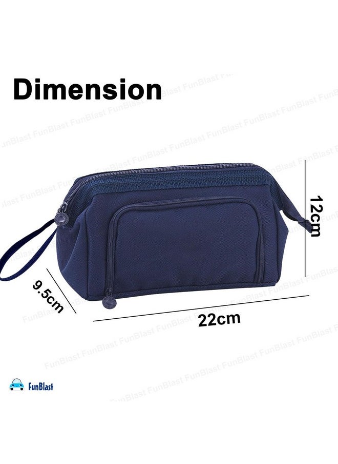 FunBlast Large Capacity Pencil Pouches, Multipurpose Zipper Pouch, Aesthetic Pencil Case for College Students, School Pouch for Girls, Stylish Cute Pen Pouch for Girls Korean Bag (Navy Blue)