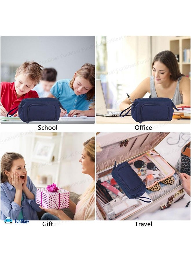 FunBlast Large Capacity Pencil Pouches, Multipurpose Zipper Pouch, Aesthetic Pencil Case for College Students, School Pouch for Girls, Stylish Cute Pen Pouch for Girls Korean Bag (Navy Blue)
