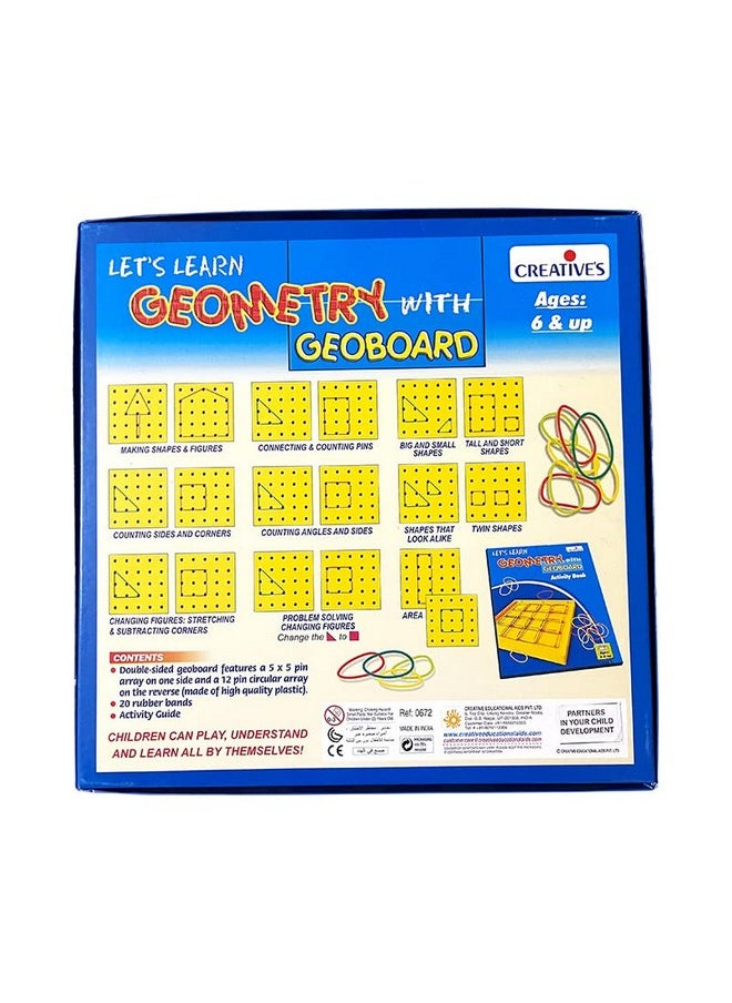 Creative's Educational Geometry with Geoboard |Games and Activity Guide | Easy & Fun Way of Learning Geometry Shape | for Kids Ages -6 Years and Up (20 Rubber Bands)