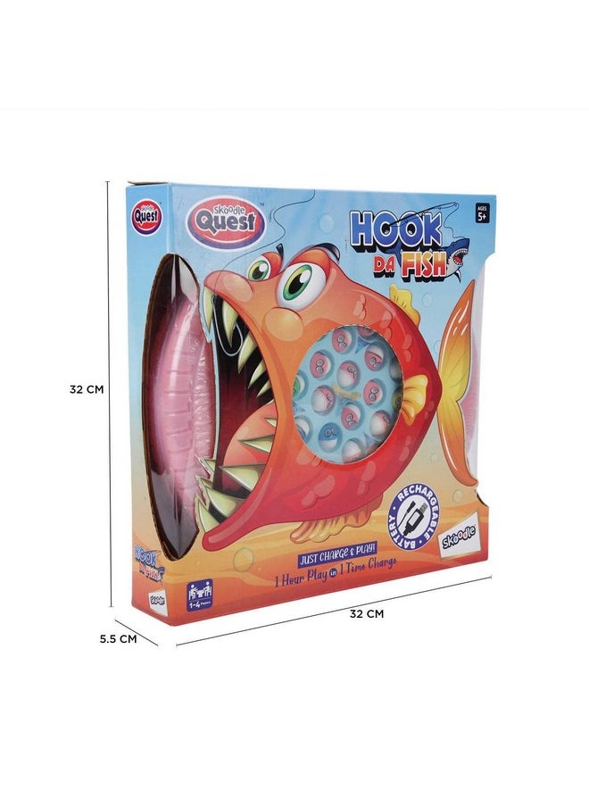 SKOODLE Quest Hook Da Fish Rechargeable Fishing Game | 45 Fishes & 4 Fishing Pole | Musical Rotating Fishing Board Game| Age 5+ | Rose