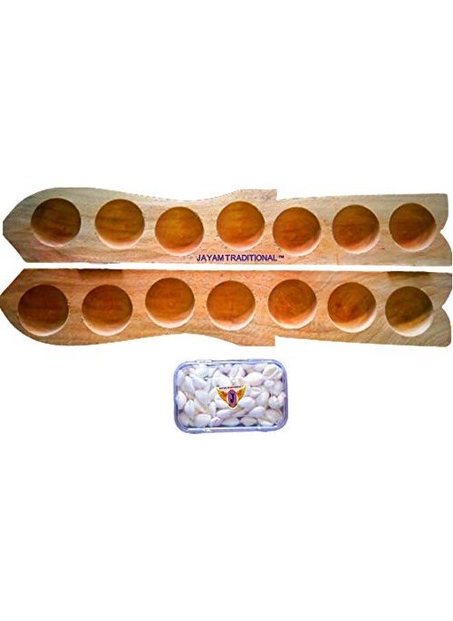 Jayam Traditional Wooden Pallankuli Set with Shells and Box,for-All Ages, All Ages, Yellow