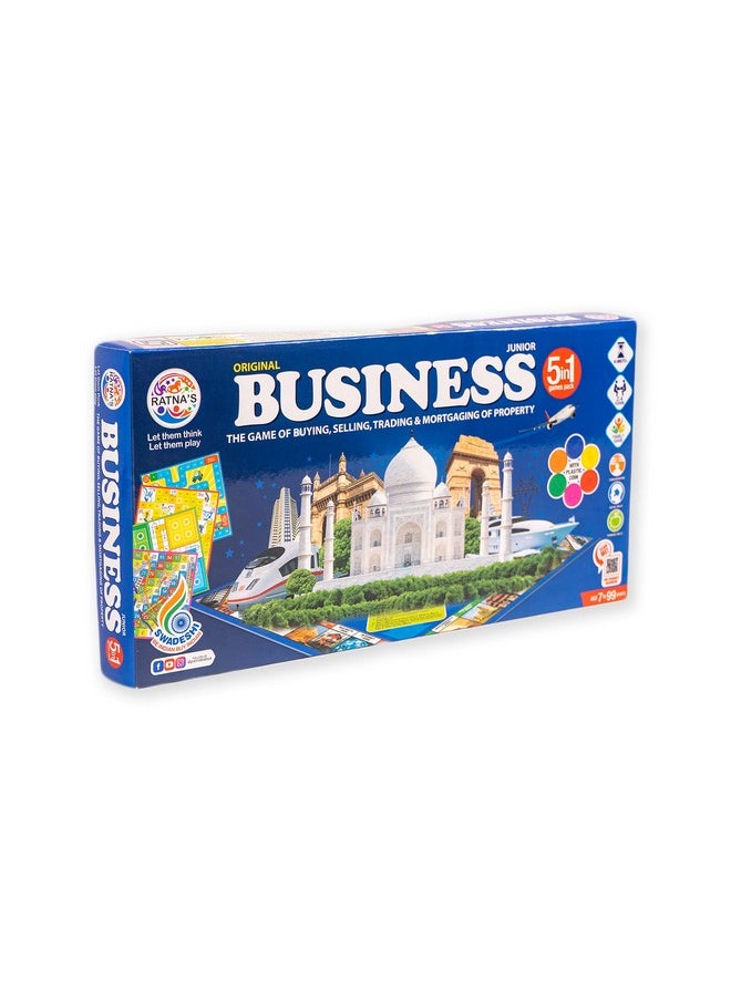 Ratna's Business JR. Coins 5 in 1 Board Game Set | Includes Games Like Business, Snake and Ladders, Ludo, Car Rally, and Cricket | Perfect for Kids & Adults 2-4 Players