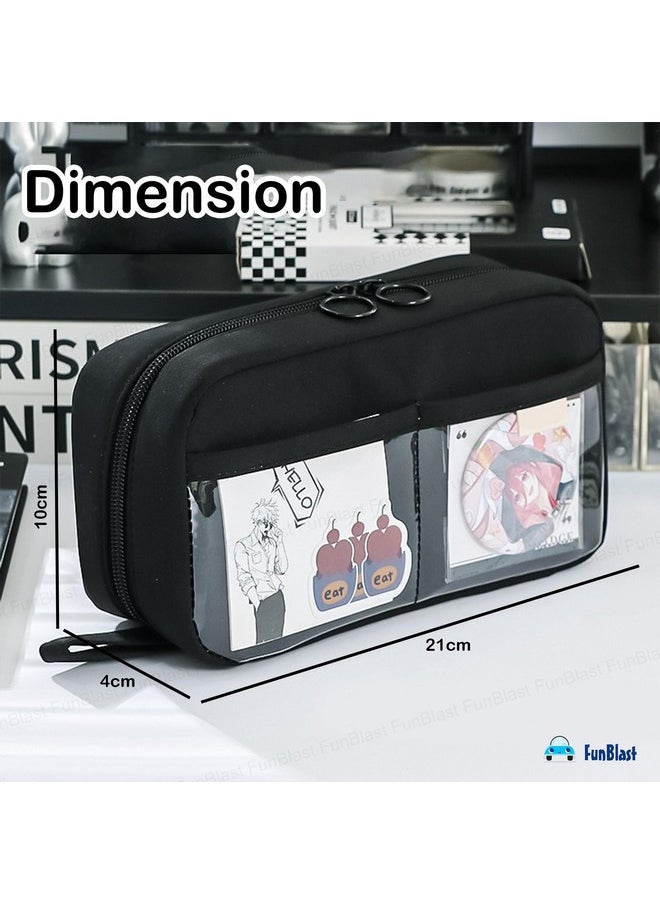 FunBlast Pencil Case for Kids - Large Capacity Zipper Pencil Pouch for Kids & Adult, Multipurpose Stationary Pouch Bag for Kids, Makeup Pouch, Aesthetic Pouch (Black)