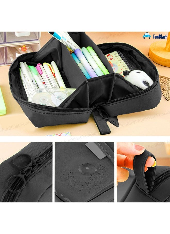 FunBlast Pencil Case for Kids - Large Capacity Zipper Pencil Pouch for Kids & Adult, Multipurpose Stationary Pouch Bag for Kids, Makeup Pouch, Aesthetic Pouch (Black)