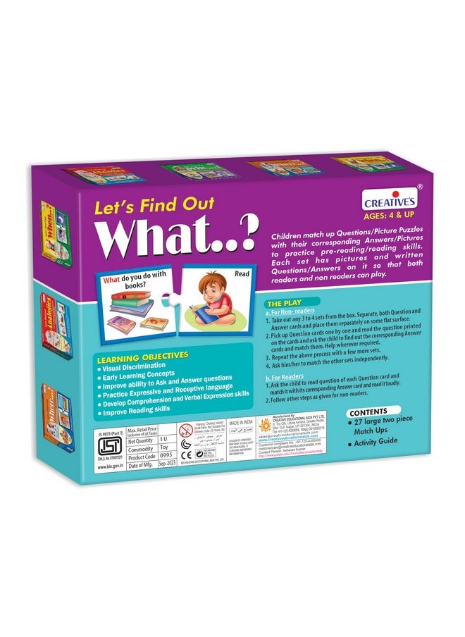 Creative's WH Series | Let's Find Out- What? | Question - Answer Puzzles Game |Learning Games for Kids | Self-Correcting Match Ups Game | Picture Puzzle Game | Preschool Learning Games | Ages 4 & Up
