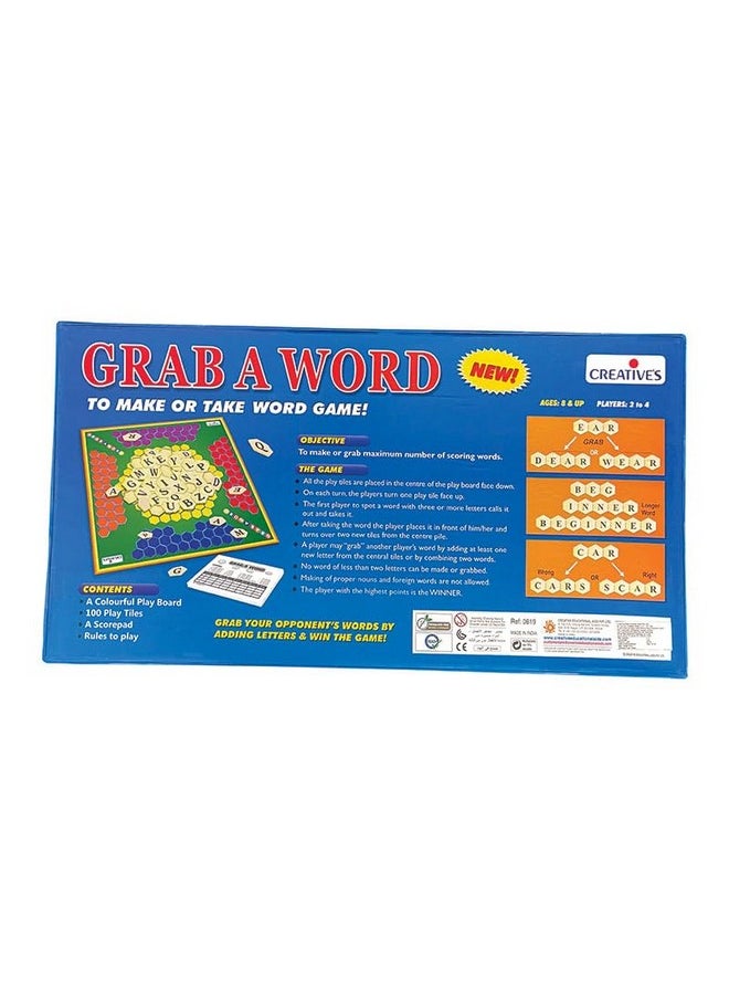 Creative's Grab a Word | Improve Spelling & Language Skills for Kids | Learning Board Game for Kids | Fun Board Game | Children to Build Scoring Words | 100 Play Tiles | Ages 8 & Up