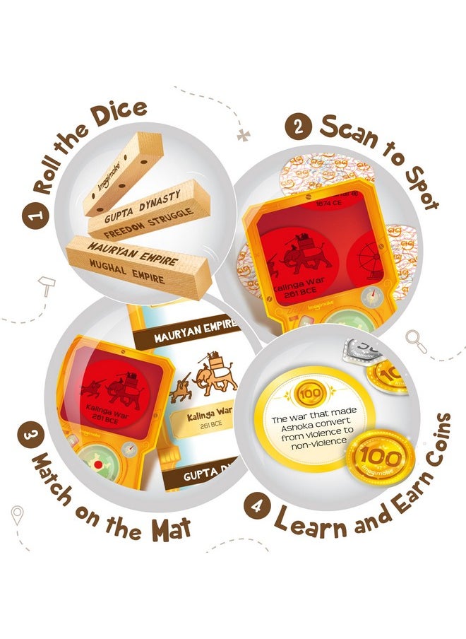 Imagimake Mapology History Quest - India |Historical Board Game |Explore 8 ERAS of Indian History with Discovery Lenses, Artefact Tokens, Ancient Dice |Educational Toy |Birthday Gift for Girls & Boys