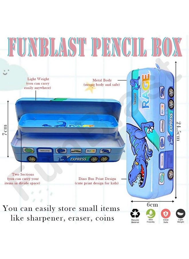 FunBlast Pencil Box for Kids, Metal Pencil Box with Moving Tyres, Truck Geometry Box, Pen & Pencil Case for Kids, Stationery Organizer, Birthday Return Gift for Kids (Multicolor)