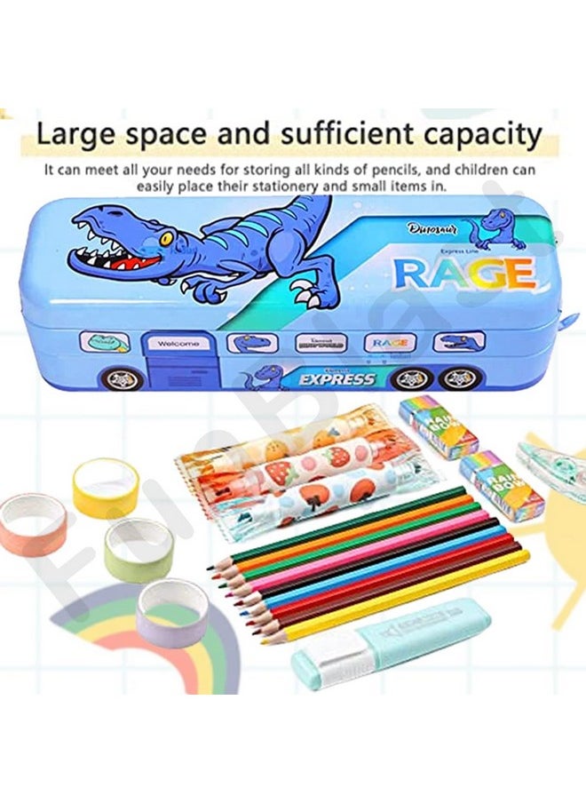 FunBlast Pencil Box for Kids, Metal Pencil Box with Moving Tyres, Truck Geometry Box, Pen & Pencil Case for Kids, Stationery Organizer, Birthday Return Gift for Kids (Multicolor)