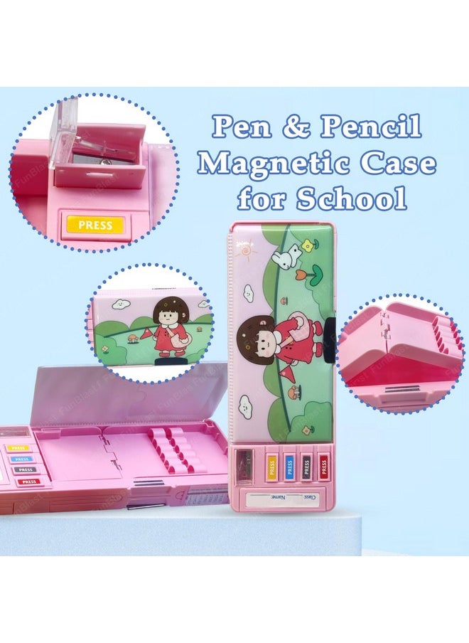 FunBlast Magnetic Cartoon Pencil Case, Multifunction Pen & Pencil Box, Stationery Organizer Box Birthday Return Gift For Kids Girls, (Multicolor, Plastic)