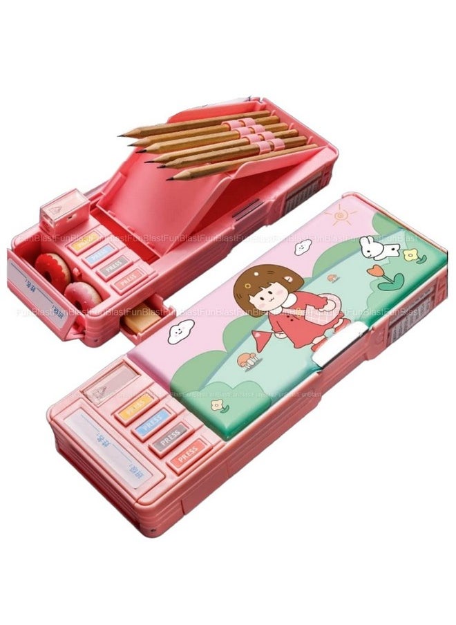 FunBlast Magnetic Cartoon Pencil Case, Multifunction Pen & Pencil Box, Stationery Organizer Box Birthday Return Gift For Kids Girls, (Multicolor, Plastic)
