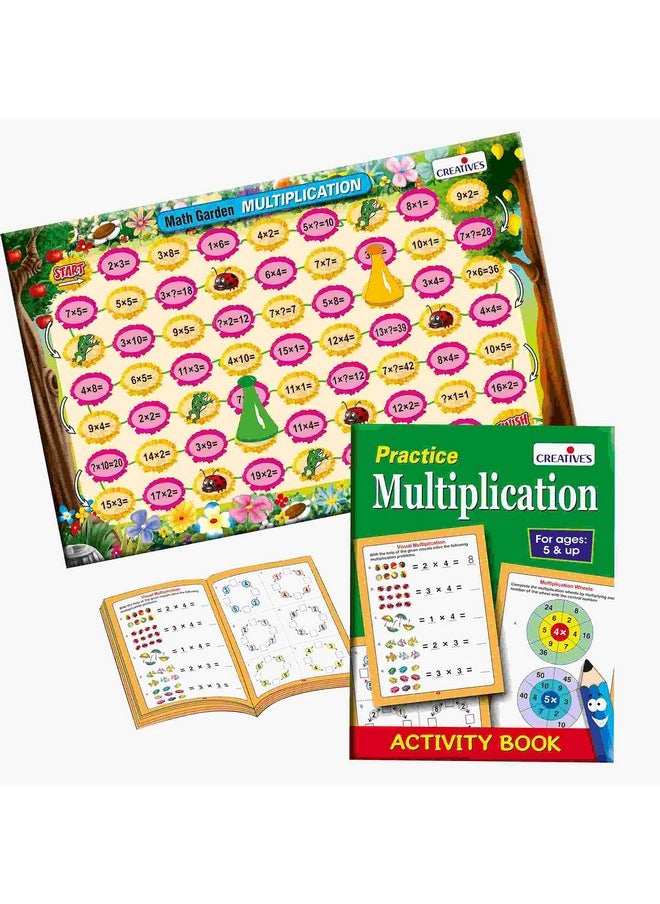 Creative's Practice Maths at Home- Multiplication |Multiplication and Repeated Addition | Maths Board Game with Activity Book to Reinforce The Subject of Multiplication at Home for Ages 5 & UP