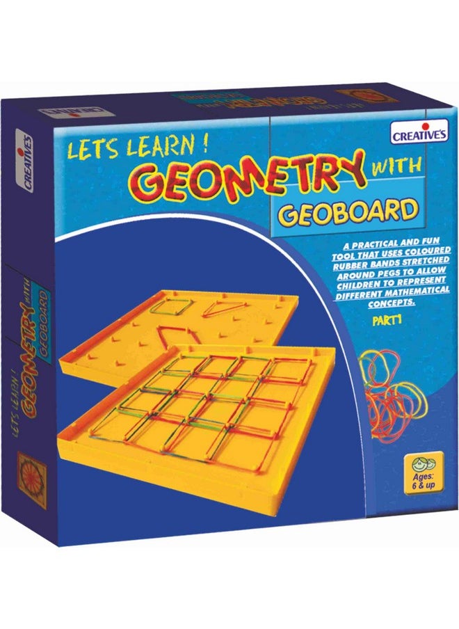 Creative's Let’s Learn Geometry with Geoboard Board Game | Kids Make a Different Shapes | Geometry Board with 20 Rubber Bands & Activity Book for Game 6 & Up Kids