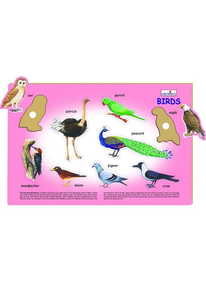 Creative's Play 'N' Learn - Birds | Early Learning Puzzle | Birds Educational Wooden Puzzle Game | Wood Puzzle | Wooden Toy for Kids 2 & Up