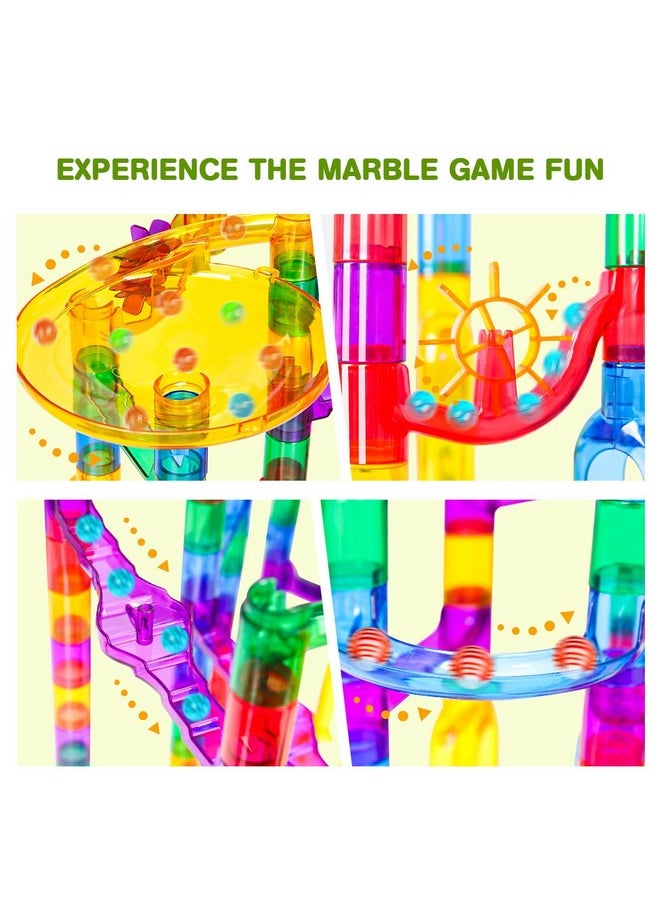 Meland Marble Run - 132Pcs Marble Maze Game Building Toy for Kid, Marble Track Race Set & STEM Learning Toys for Boy Girl Age 3 4 5 6 7 8 9+ (102 Translucent Marbulous Pcs & 30 Glass Marbles)