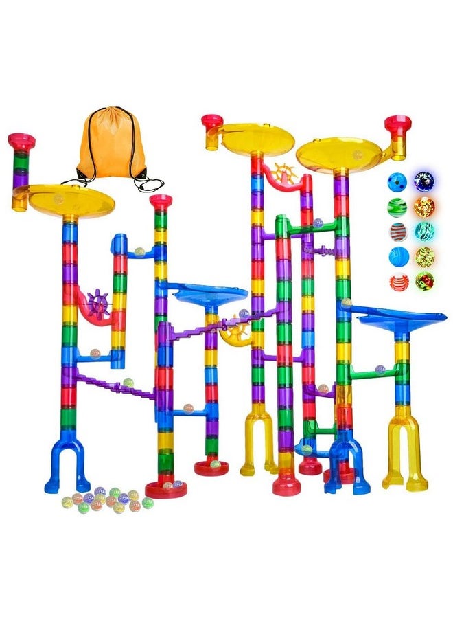 Meland Marble Run - 132Pcs Marble Maze Game Building Toy for Kid, Marble Track Race Set & STEM Learning Toys for Boy Girl Age 3 4 5 6 7 8 9+ (102 Translucent Marbulous Pcs & 30 Glass Marbles)