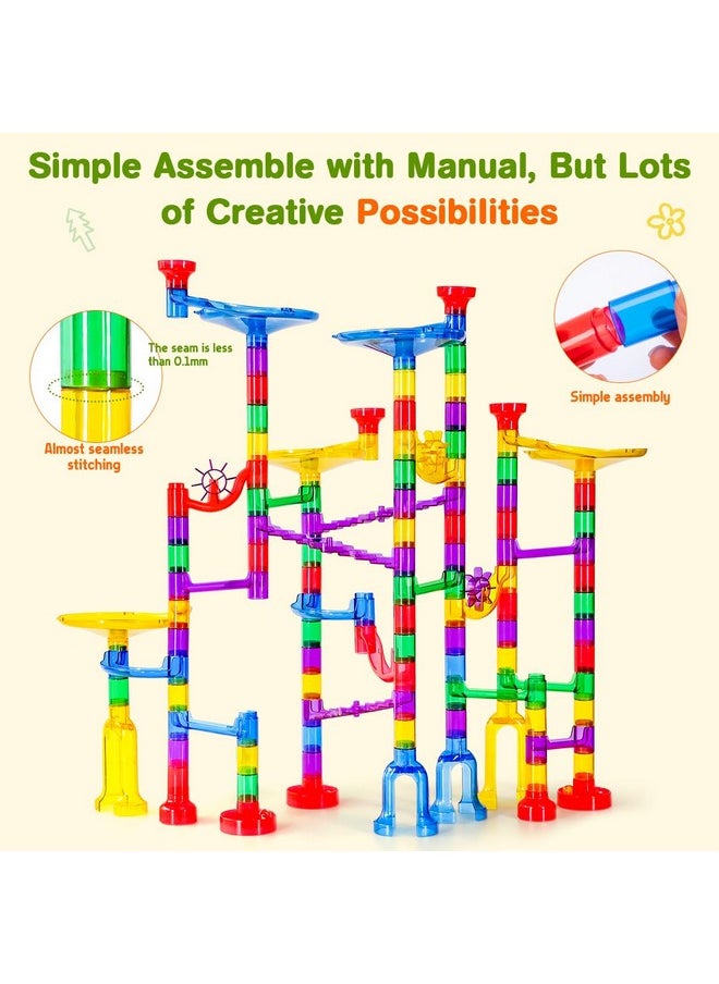 Meland Marble Run - 132Pcs Marble Maze Game Building Toy for Kid, Marble Track Race Set & STEM Learning Toys for Boy Girl Age 3 4 5 6 7 8 9+ (102 Translucent Marbulous Pcs & 30 Glass Marbles)