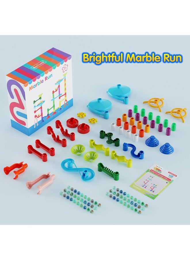 Marble Run Toy, 110pcs Marble Maze Kit STEM Educational Learning Toy for Kids, Mable Race Construction Railway Building Blocks with 60 Marbles Birthday Gift for Boys Girls 3 4 5 6 7 8 + Years Old