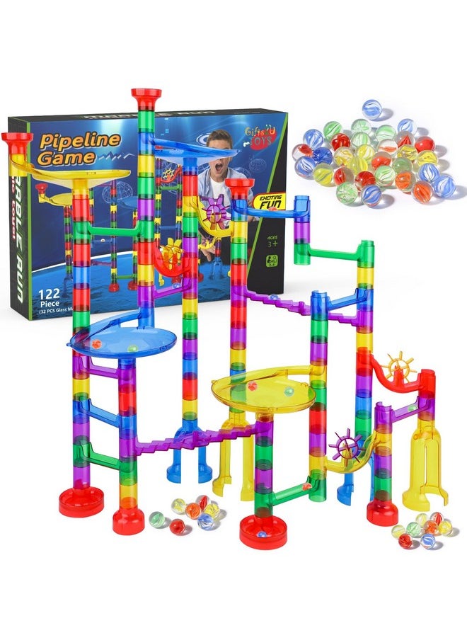 Gifts2U Marble Run Sets Kids, 122 PCS Marble Race Track Game 90 Translucent Marbulous Pieces + 32 Glass Marbles, STEM Marble Maze Building Blocks Kids 4+ Year Old