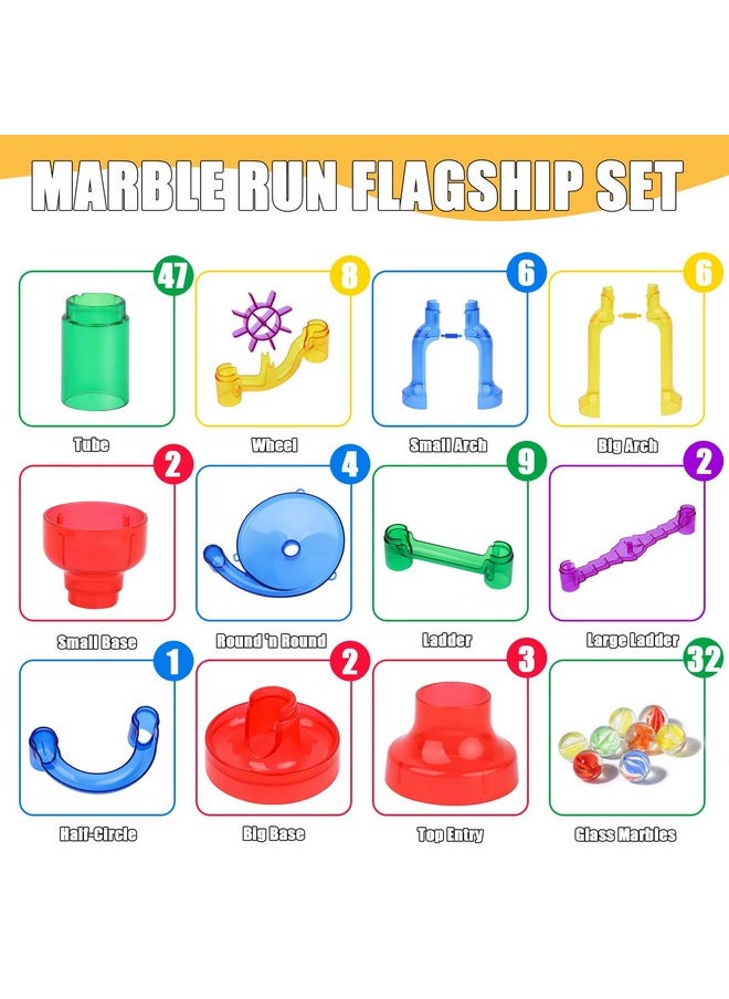 Gifts2U Marble Run Sets Kids, 122 PCS Marble Race Track Game 90 Translucent Marbulous Pieces + 32 Glass Marbles, STEM Marble Maze Building Blocks Kids 4+ Year Old