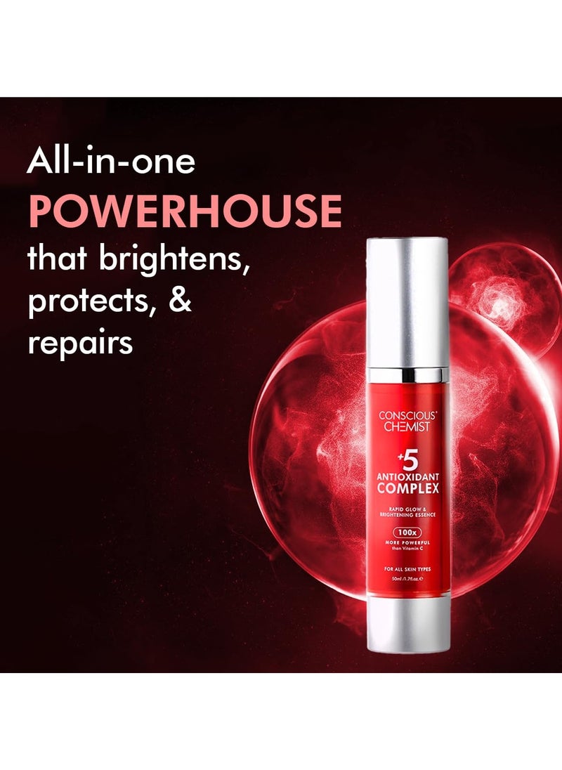 Rapid Glow & Brightening Essence | Face Serum with 5 Antioxidant Complex (100X Stronger Than Vitamin C), Vitamin E & Retinol | For Radiant, Even-Toned Skin, For Men & Women, All Skin Types – 50ml